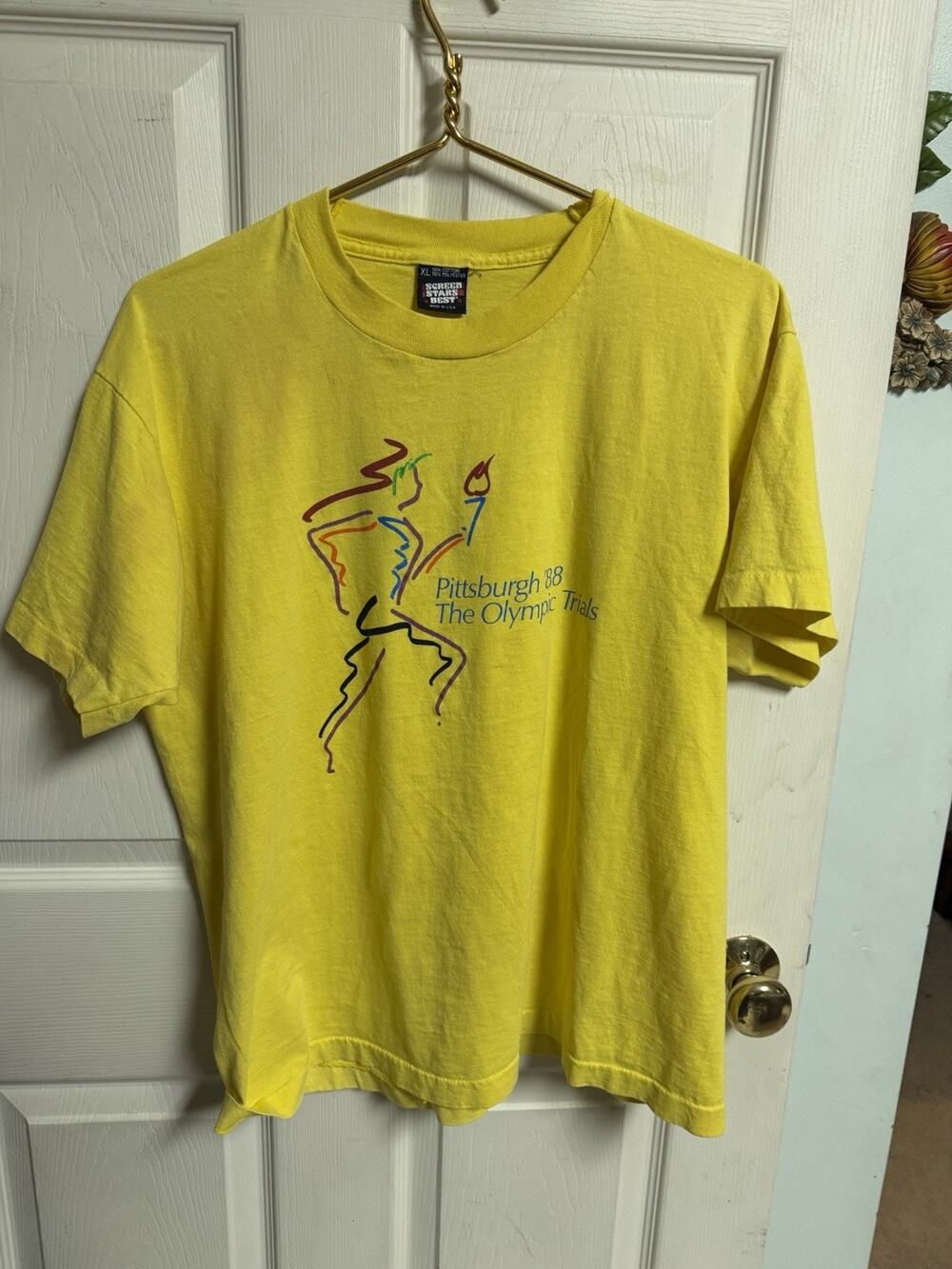 Vtg Pittsburgh Pa 88 80s Olympic Trials Yellow Single Stitch Screen Stars 42w
